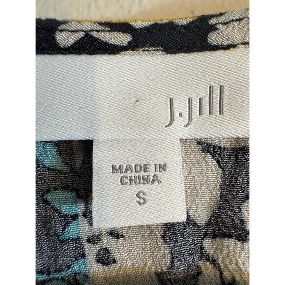 J. Jill blouse mixed floral print 3/4 sleeve top blue white yellow popover Sz S - Picture 6 of 8